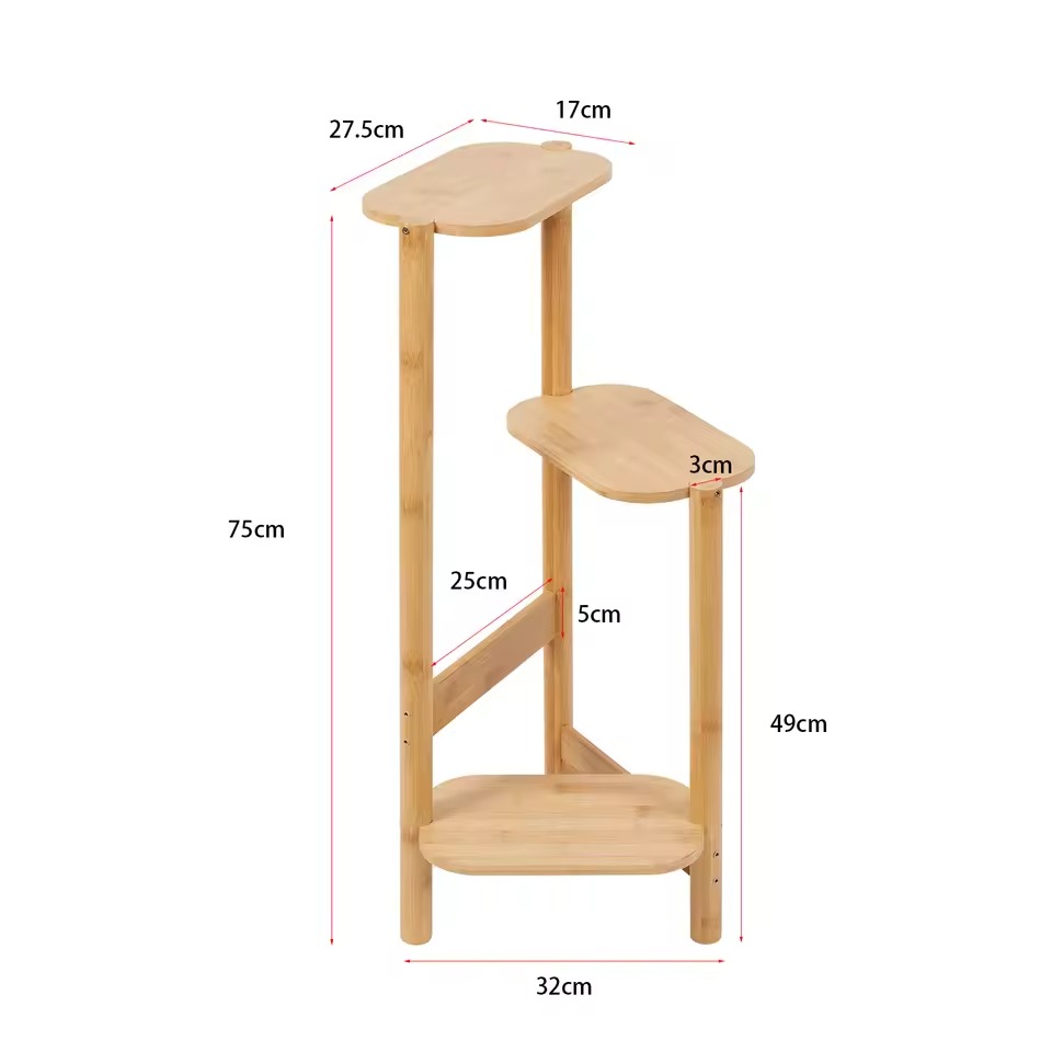 3 Tier Plant Stand Corner Bamboo Plant Shelf Rack Pot Stand Holder Indoor Plant Ladder Shelf Flower Display Rack